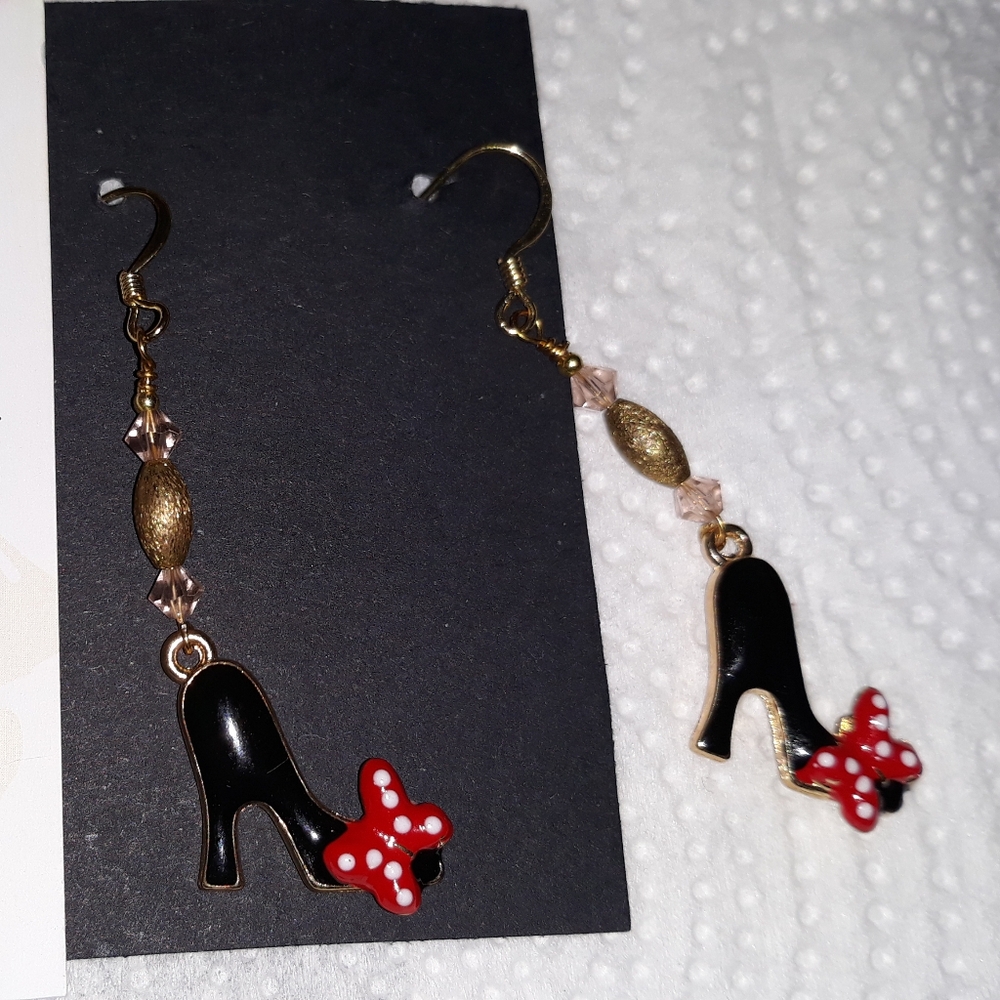 NEW Red Bow Black High Heel Earrings Platform Stiletto Approx 1.5”Earrings NWT